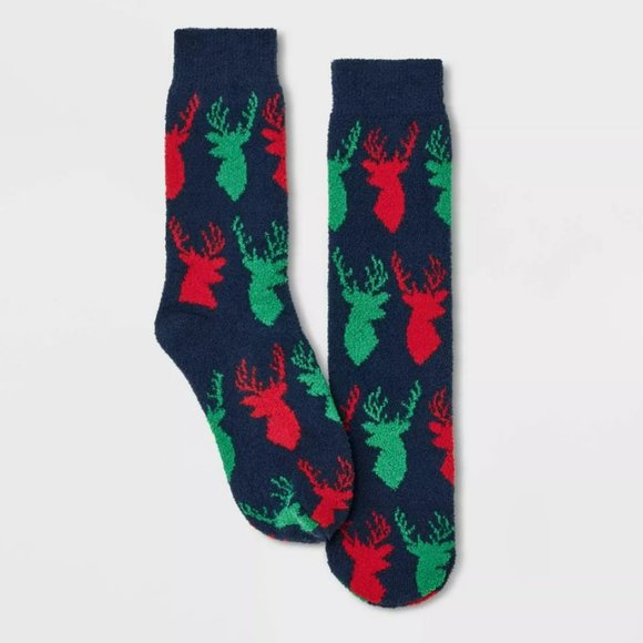 Wondershop Other - NWT Wondershop Men's Navy Red & Green Deer Cozy Crew Socks (Size 6-12)
